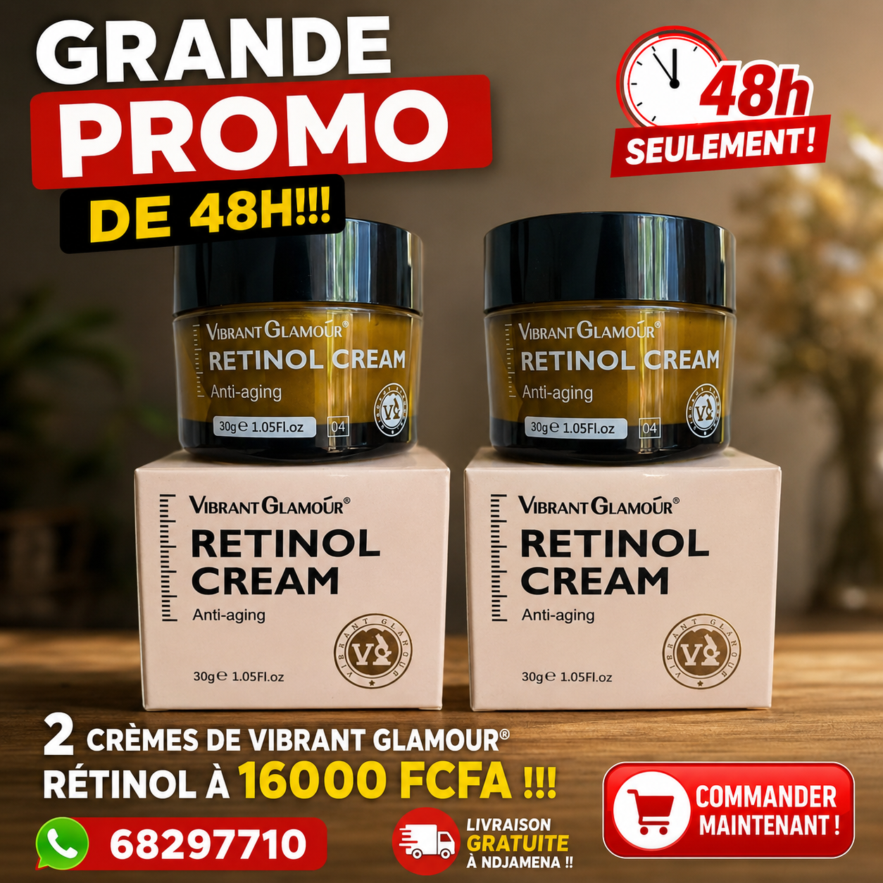 Retinol Cream Vibrant Glamour 30g – Crème Anti-Âge & Réparatrice